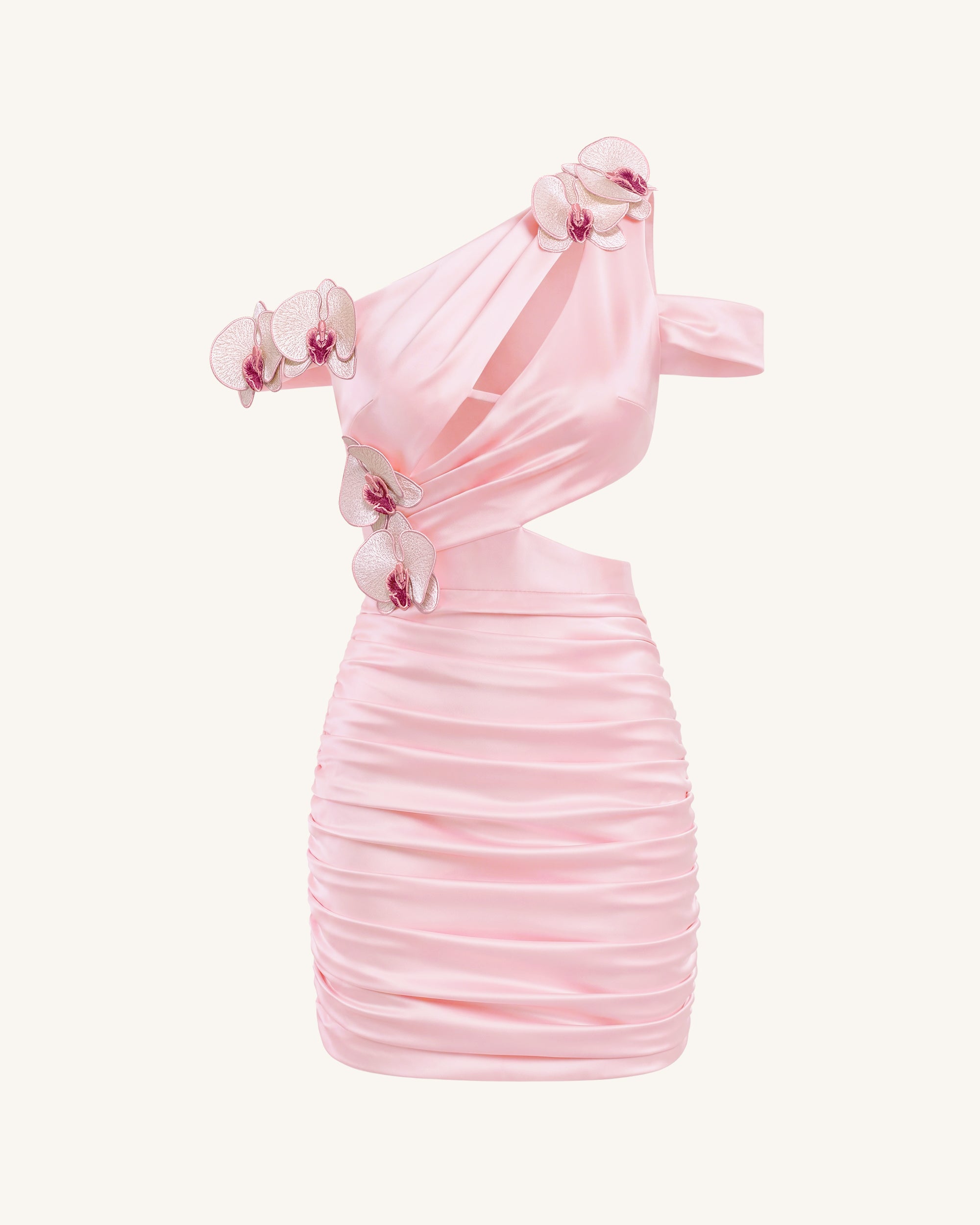 Orchid Embroidered Cutout Ruched Mini Dress - Blush Pink - Image 2