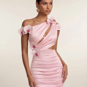 Orchid Embroidered Cutout Ruched Mini Dress - Blush Pink