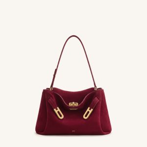 Rhea Faux Suede Double Buckle Shoulder Bag - Cinnabar Red