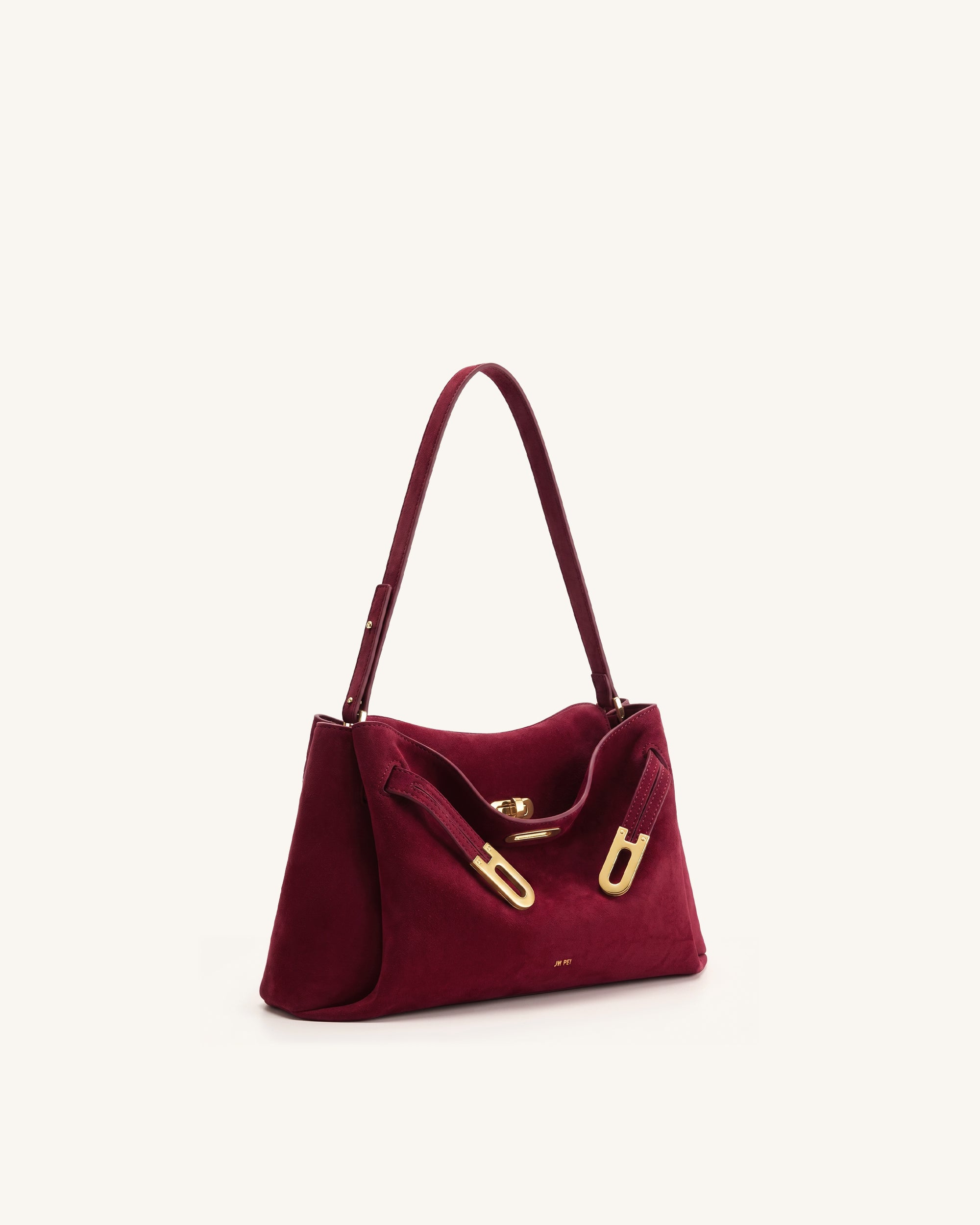 Rhea Faux Suede Double Buckle Shoulder Bag - Cinnabar Red - Image 2