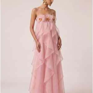 Orchid Embroidered Organza Maxi Dress - Blush Pink