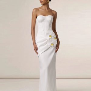 Orchid Embellished Corset Maxi Dress - White