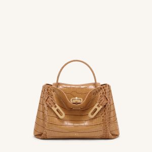 Rhea Small Double Buckle Shoulder Bag - Light Brown Croc