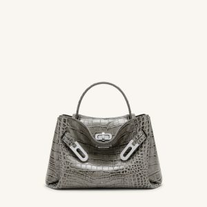 Rhea Small Double Buckle Shoulder Bag - Grey Croc