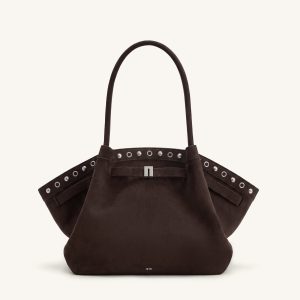 Hana Medium Faux Suede Tote Bag - Dark Chocolate Brown