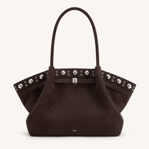 Hana Large Faux Suede Tote Bag - Deep Brown