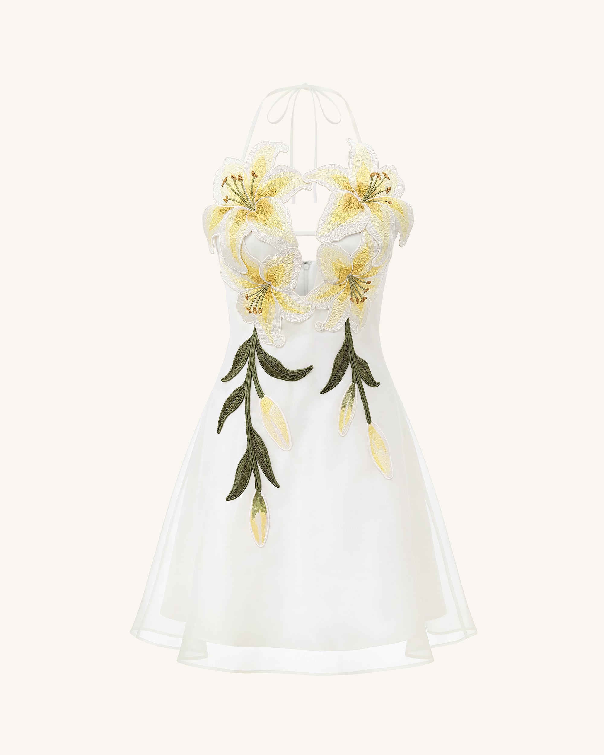 Lily-Embroidered Halter Mini Dress - White - Image 2