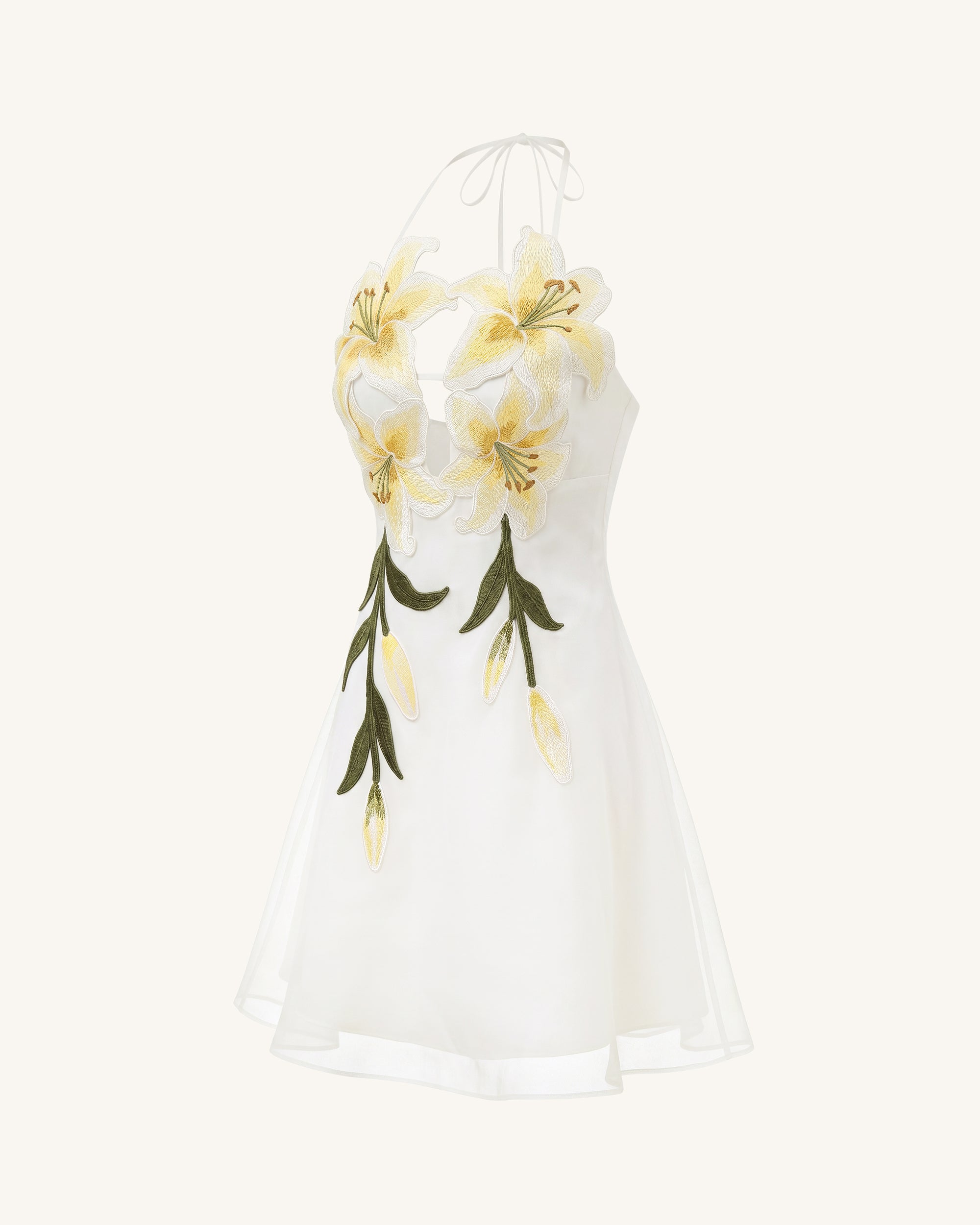 Lily-Embroidered Halter Mini Dress - White - Image 3