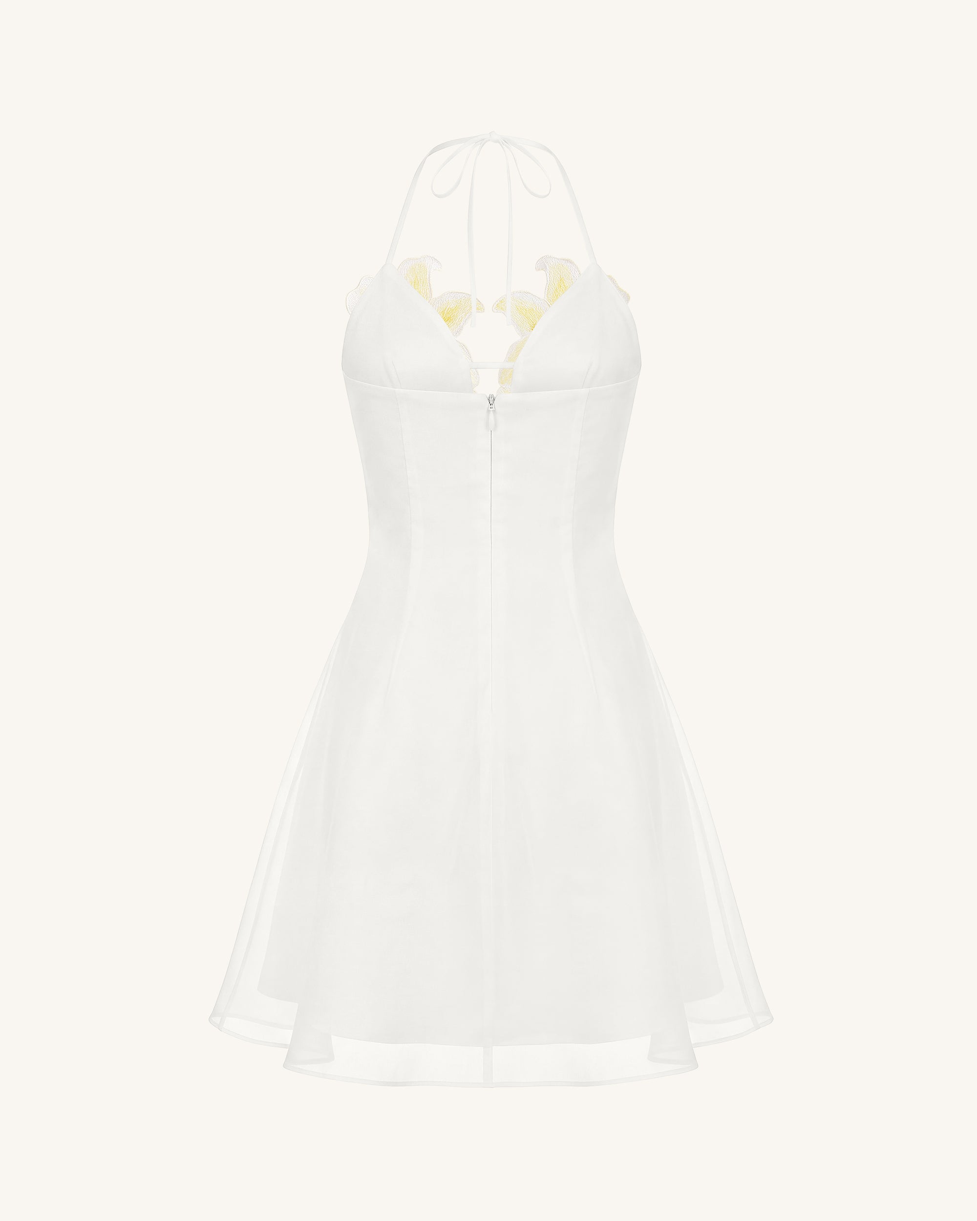 Lily-Embroidered Halter Mini Dress - White - Image 4