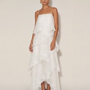 Orchid Embroidered Layered Maxi Dress - White
