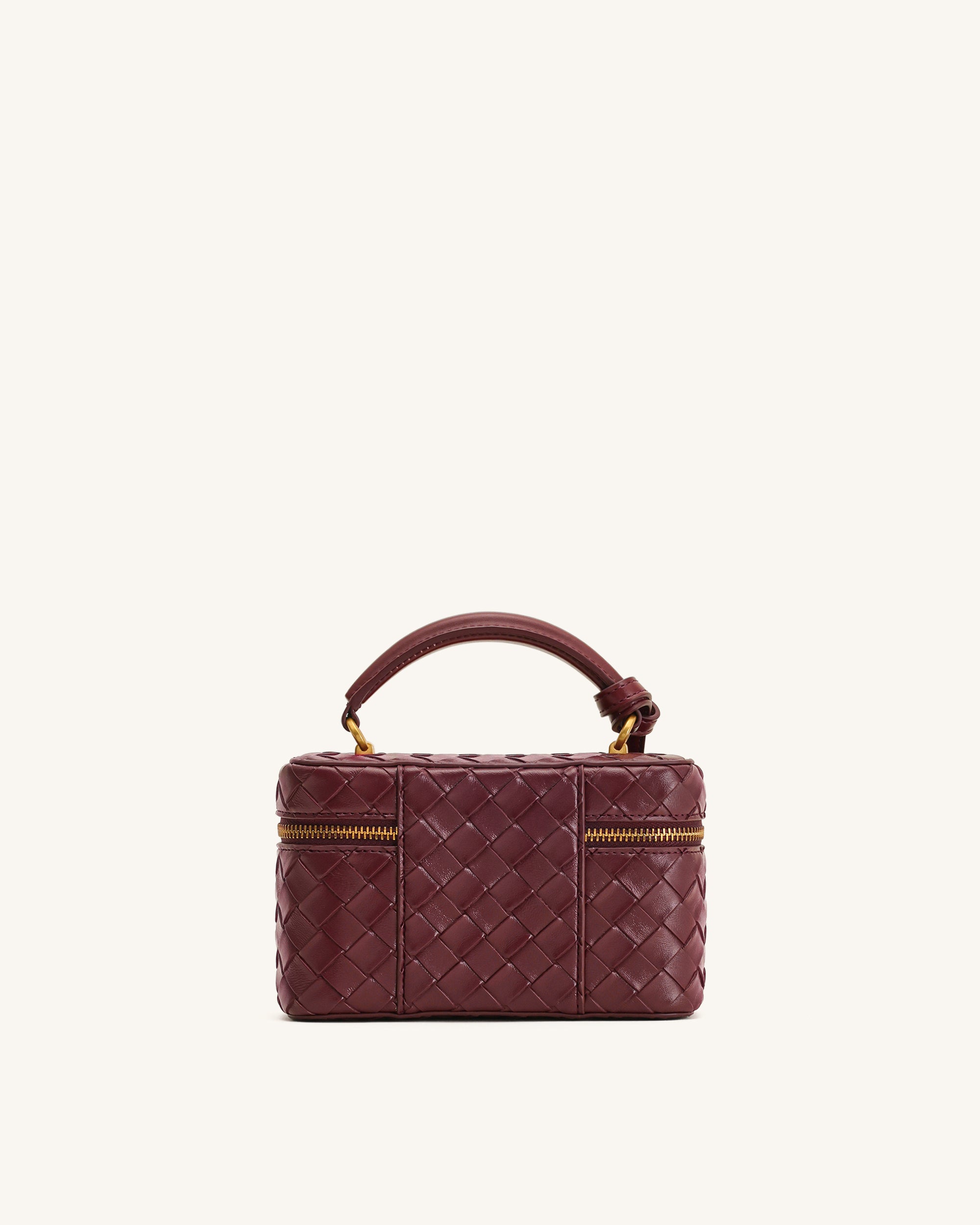 Cleo Woven Texture Box Shape Top Handle Bag - Claret - Image 3