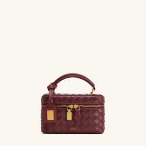 Cleo Woven Texture Box Shape Top Handle Bag - Claret