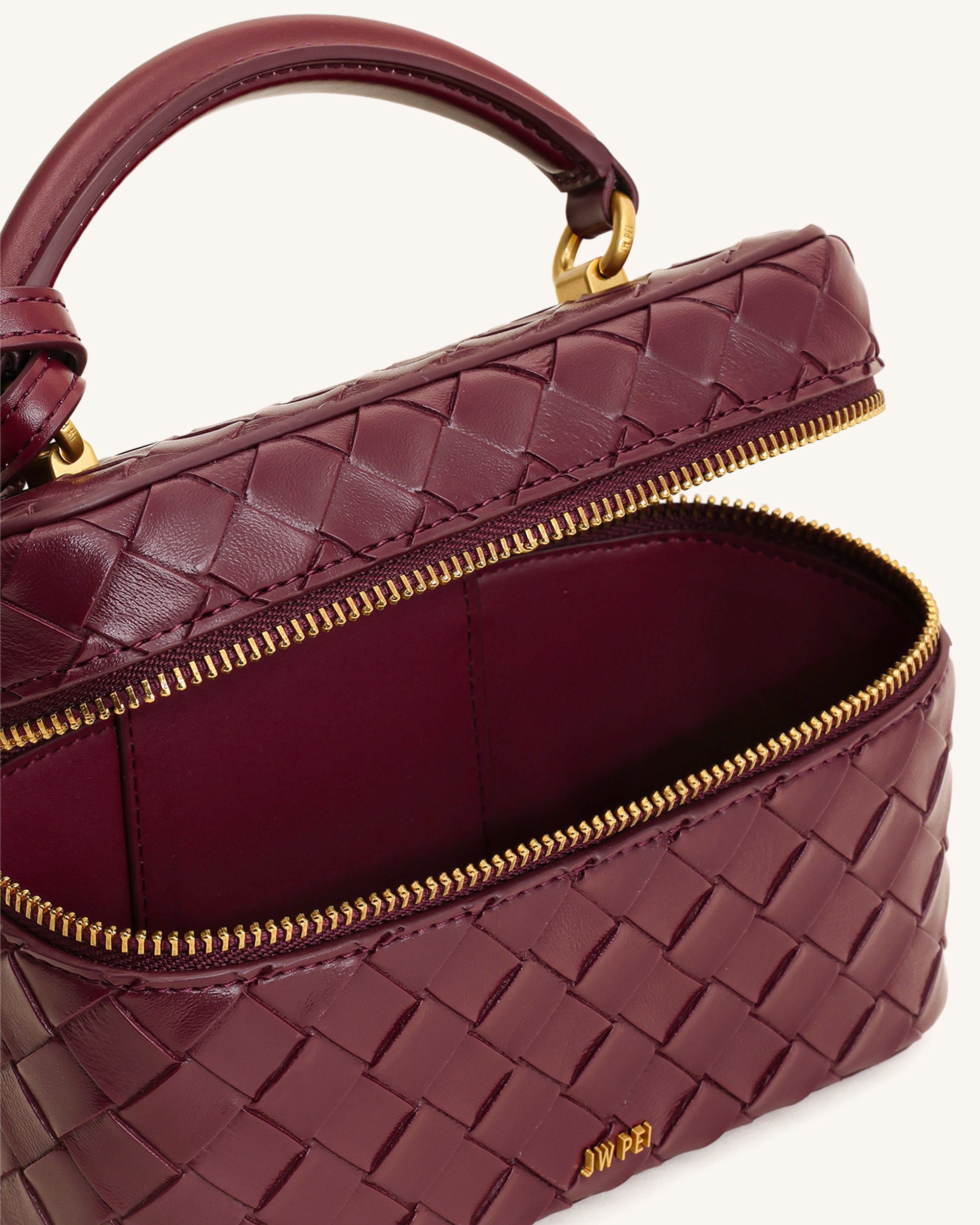 Cleo Woven Texture Box Shape Top Handle Bag - Claret - Image 4