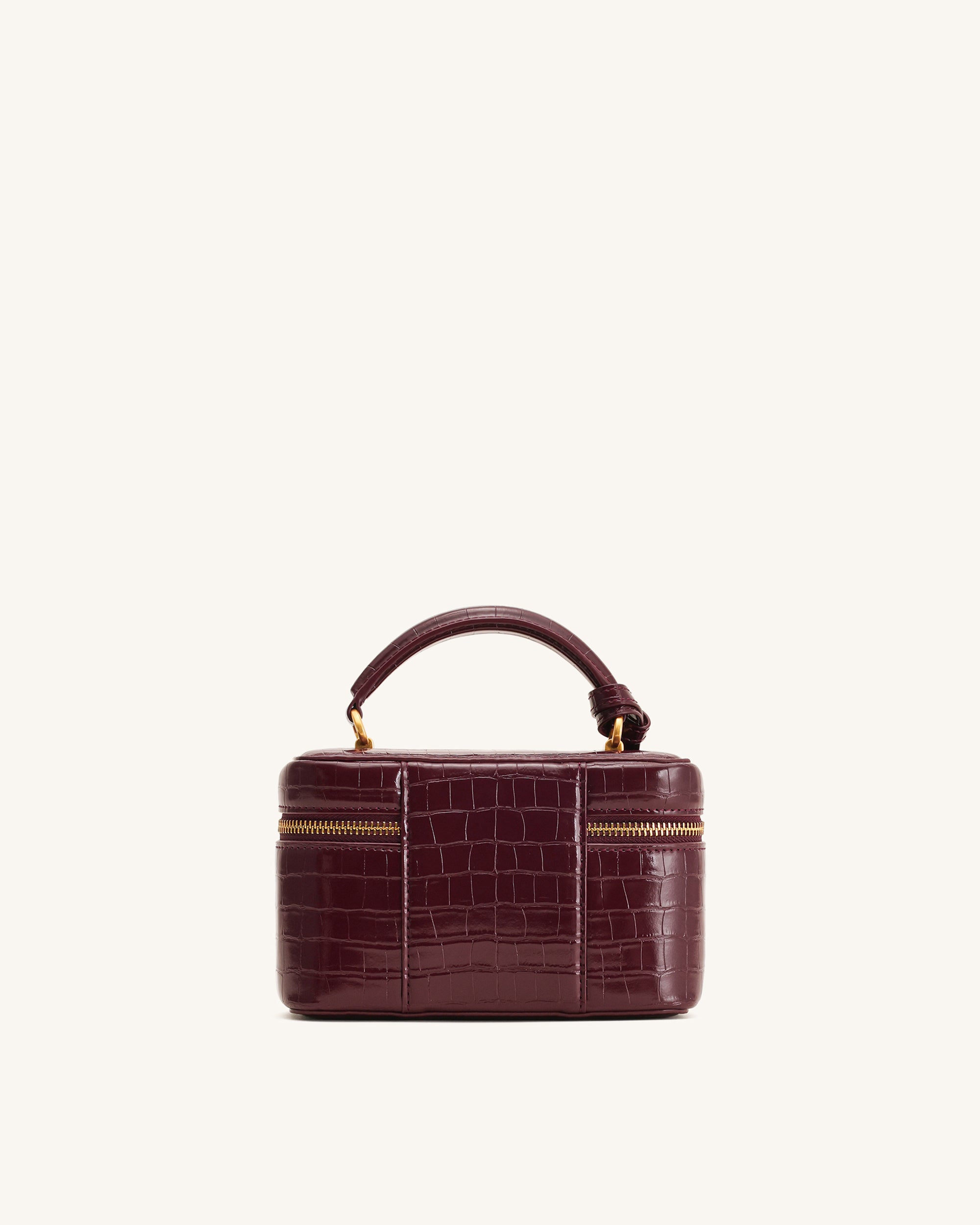 Cleo Box Shape Top Handle Bag - Claret Croc - Image 3