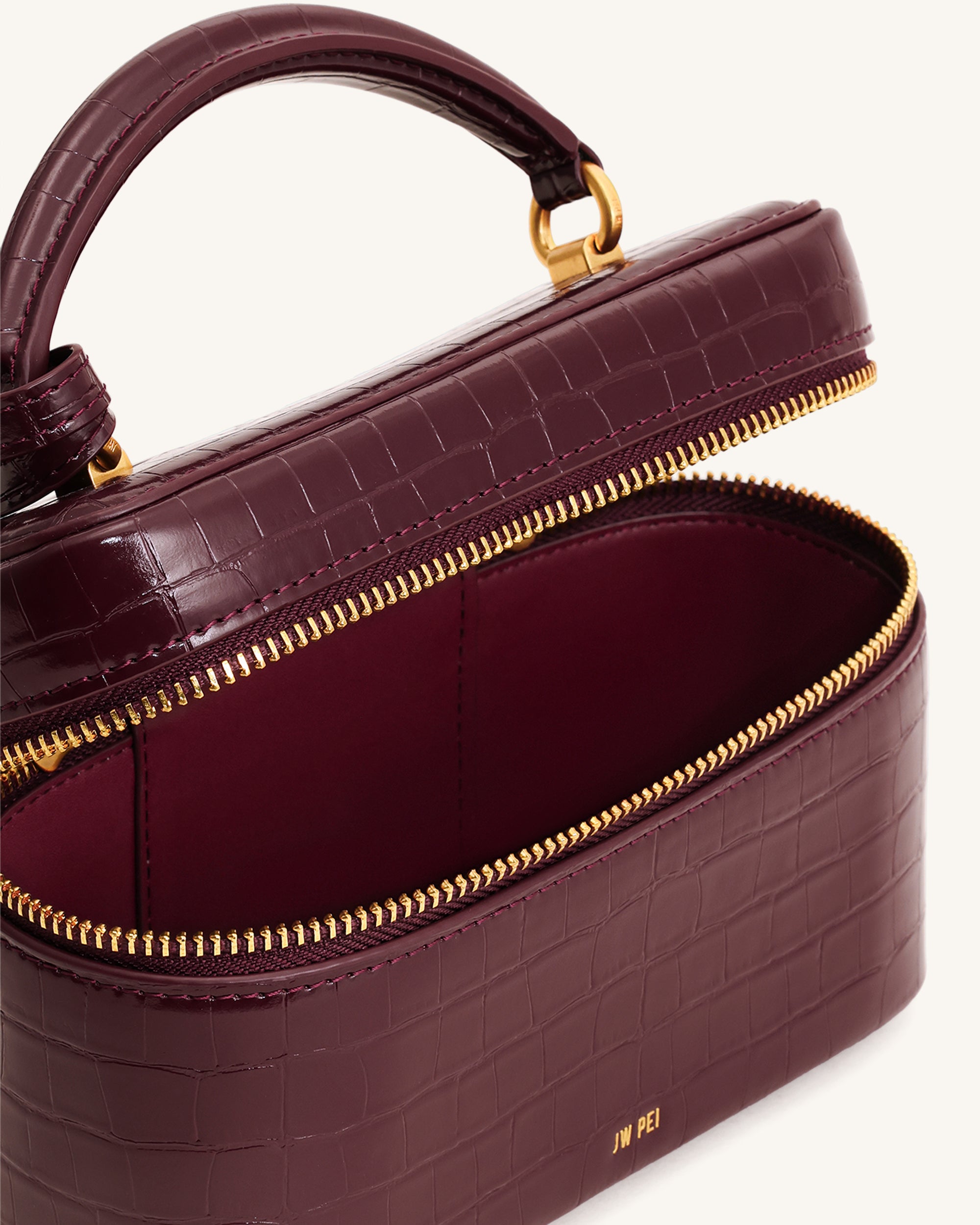 Cleo Box Shape Top Handle Bag - Claret Croc - Image 4
