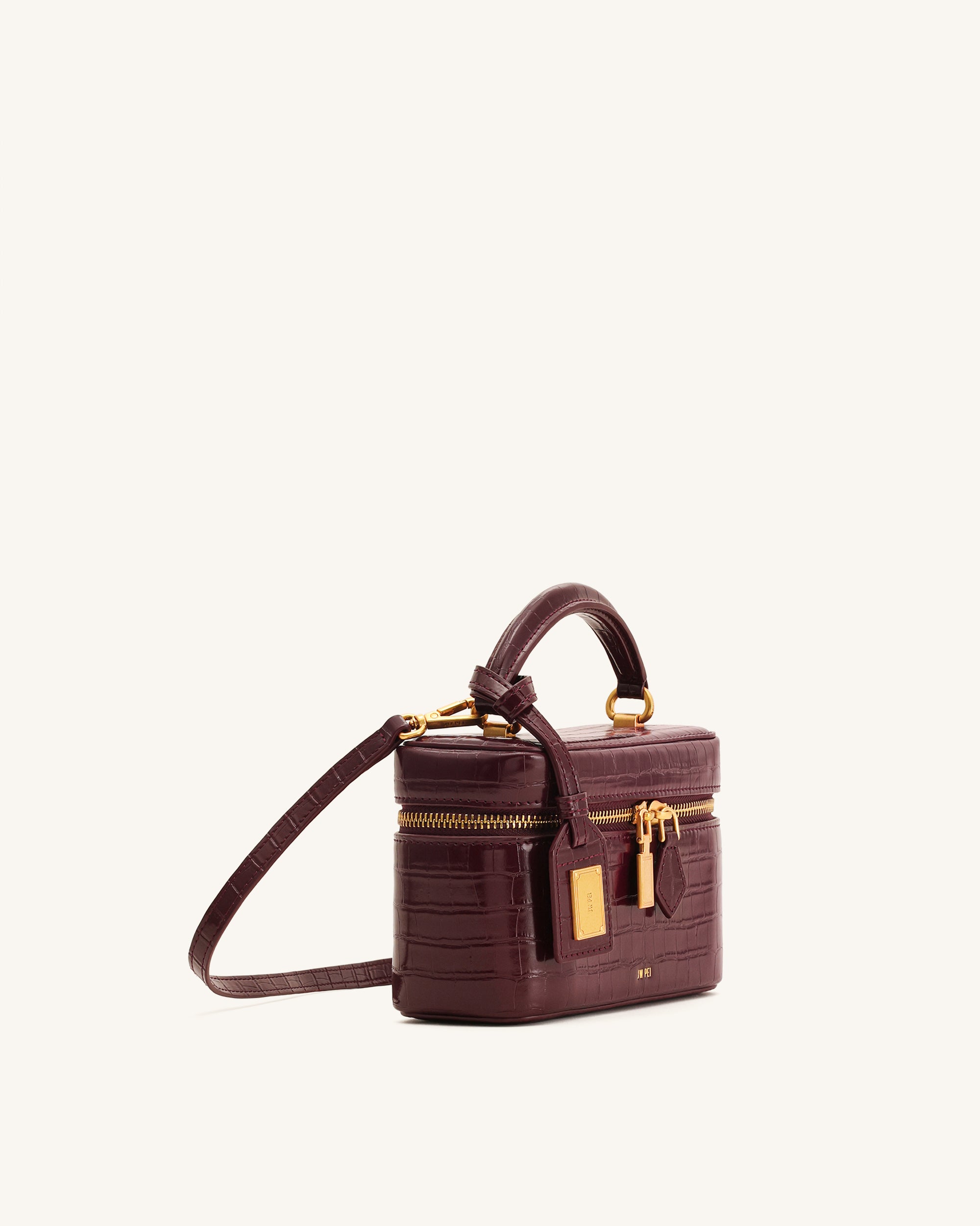 Cleo Box Shape Top Handle Bag - Claret Croc - Image 2