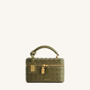 Cleo Woven Texture Box Shape Top Handle Bag - Olive Green