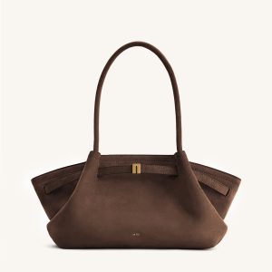 Hana Wide Faux Suede Tote Bag - Dark Brown