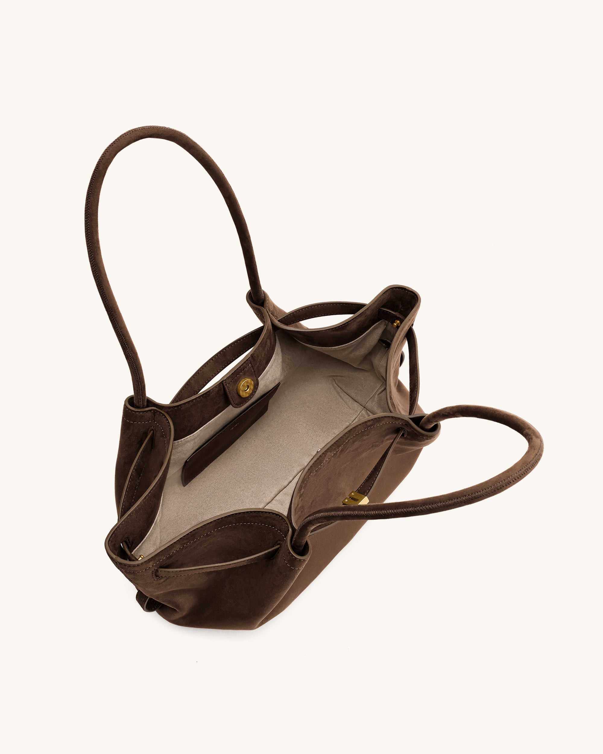 Hana Wide Faux Suede Tote Bag - Dark Brown - Image 5