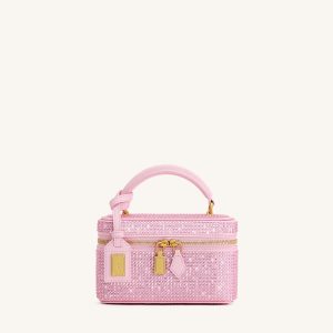 Cleo Artificial Crystal Box Shape Top Handle Bag - Pink
