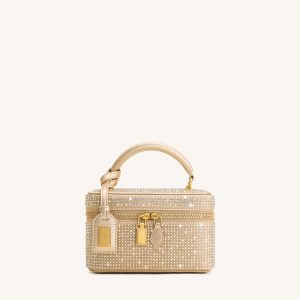 Cleo Artificial Crystal Box Shape Top Handle Bag - Champagne