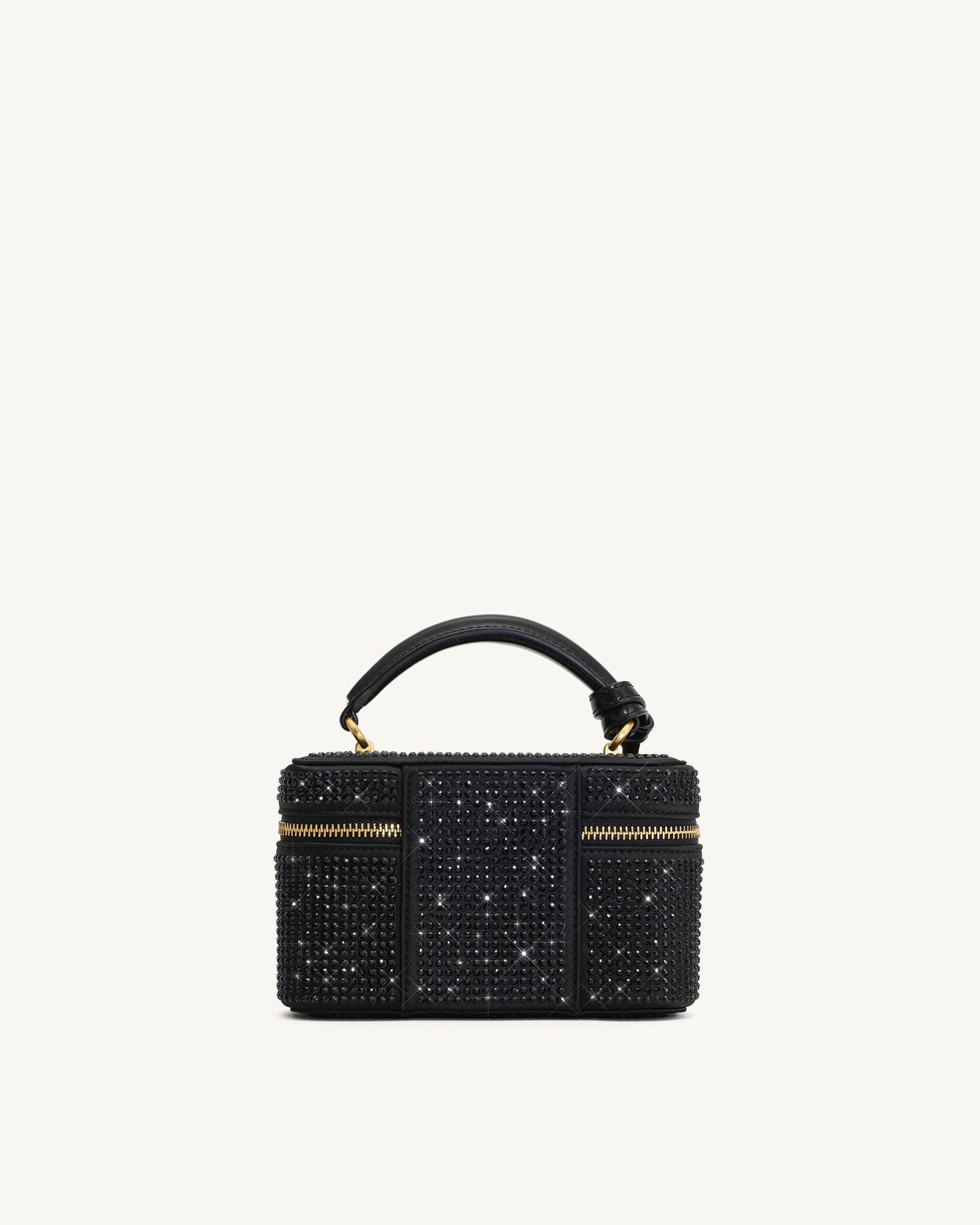 Cleo Artificial Crystal Box Shape Top Handle Bag - Black - Image 3