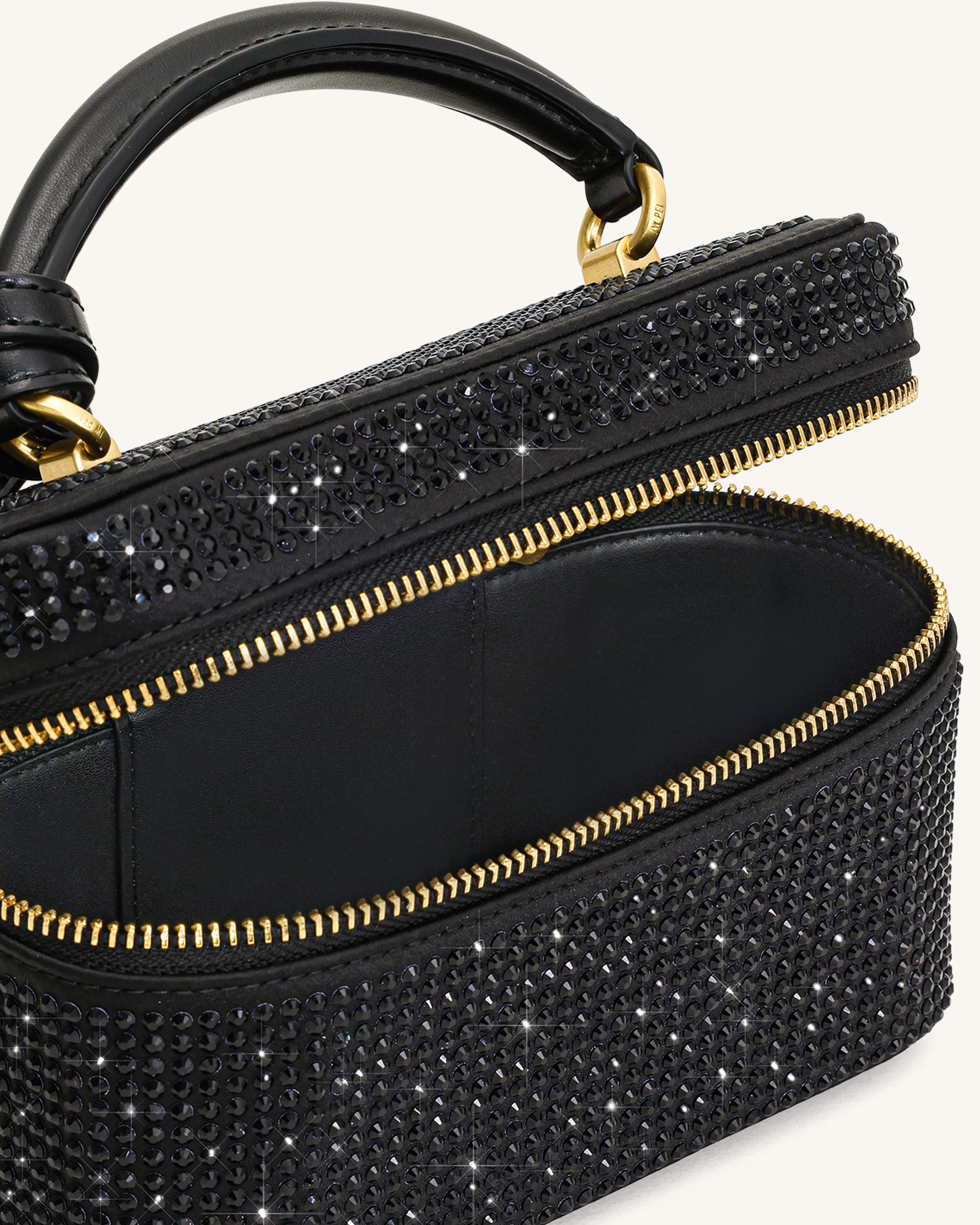 Cleo Artificial Crystal Box Shape Top Handle Bag - Black - Image 4