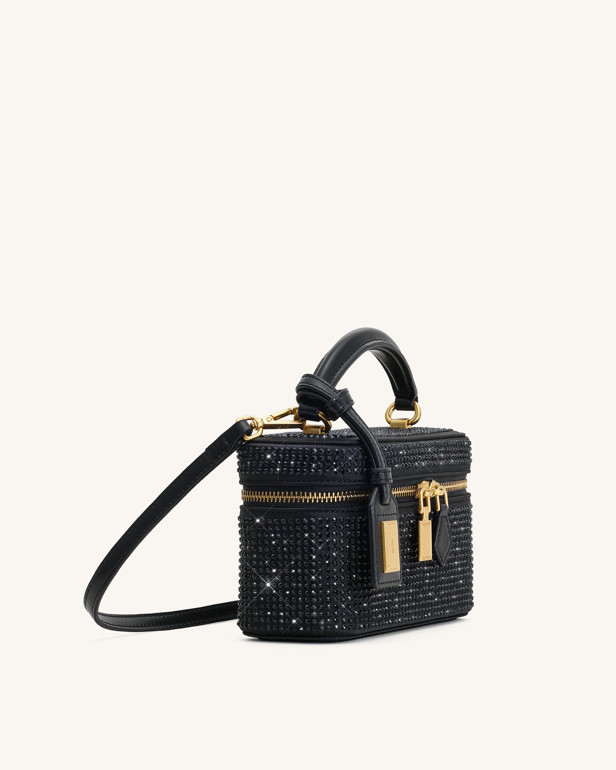 Cleo Artificial Crystal Box Shape Top Handle Bag - Black - Image 2