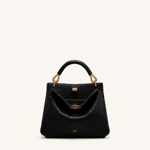 Lucia Elephant-Effect Top Handle Bag - Black