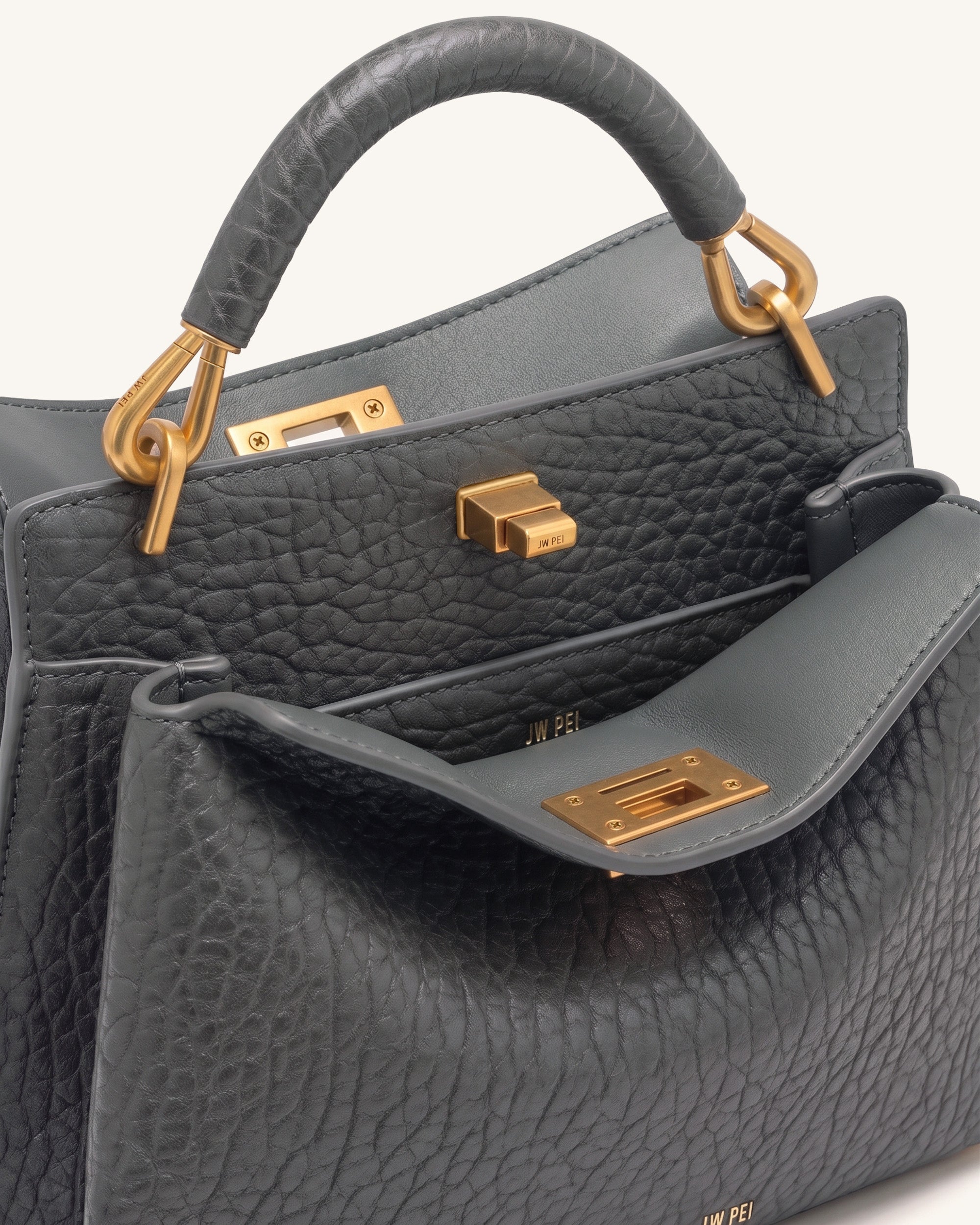 Lucia Elephant-Effect Top Handle Bag - Slate Gray - Image 5