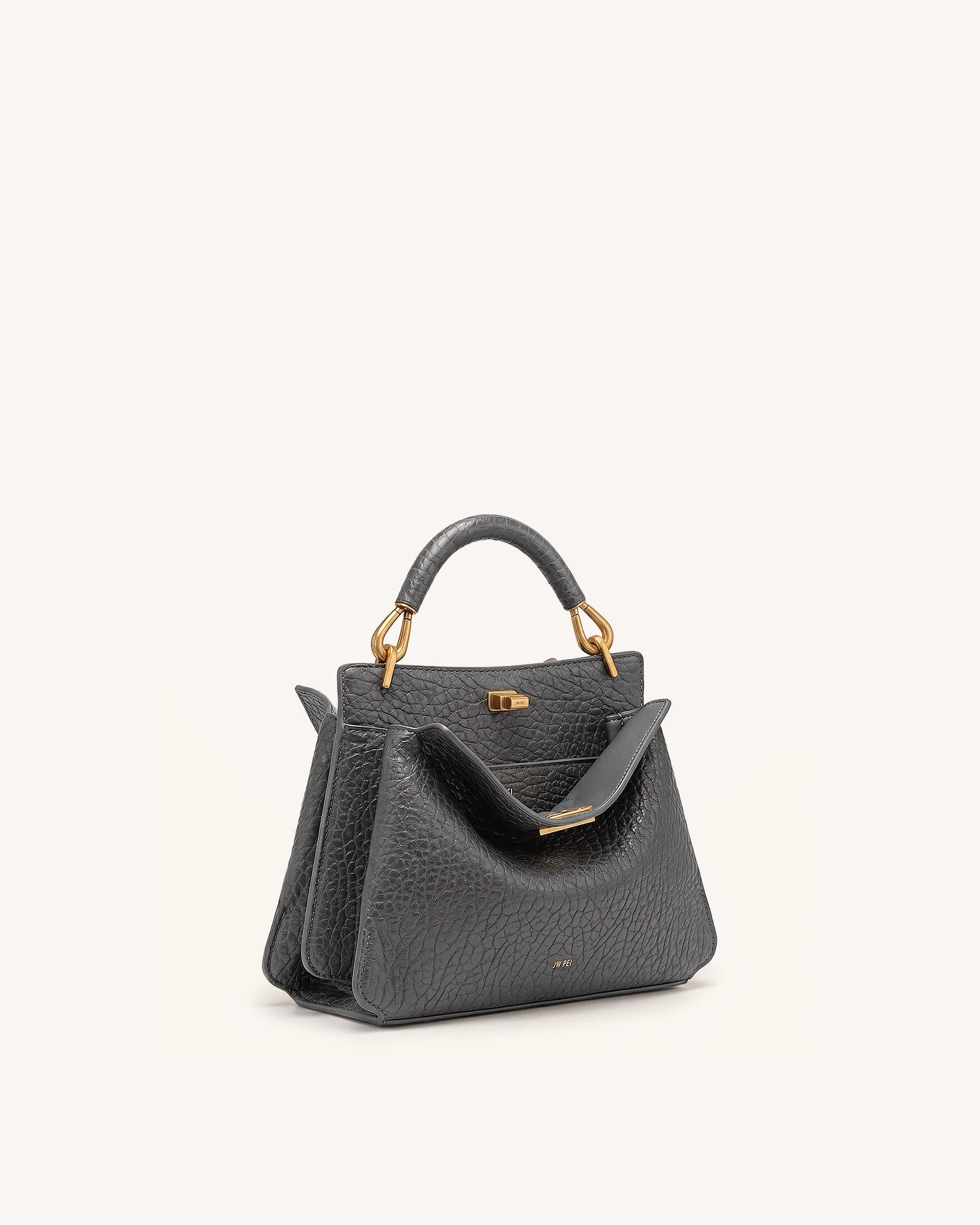 Lucia Elephant-Effect Top Handle Bag - Slate Gray - Image 3