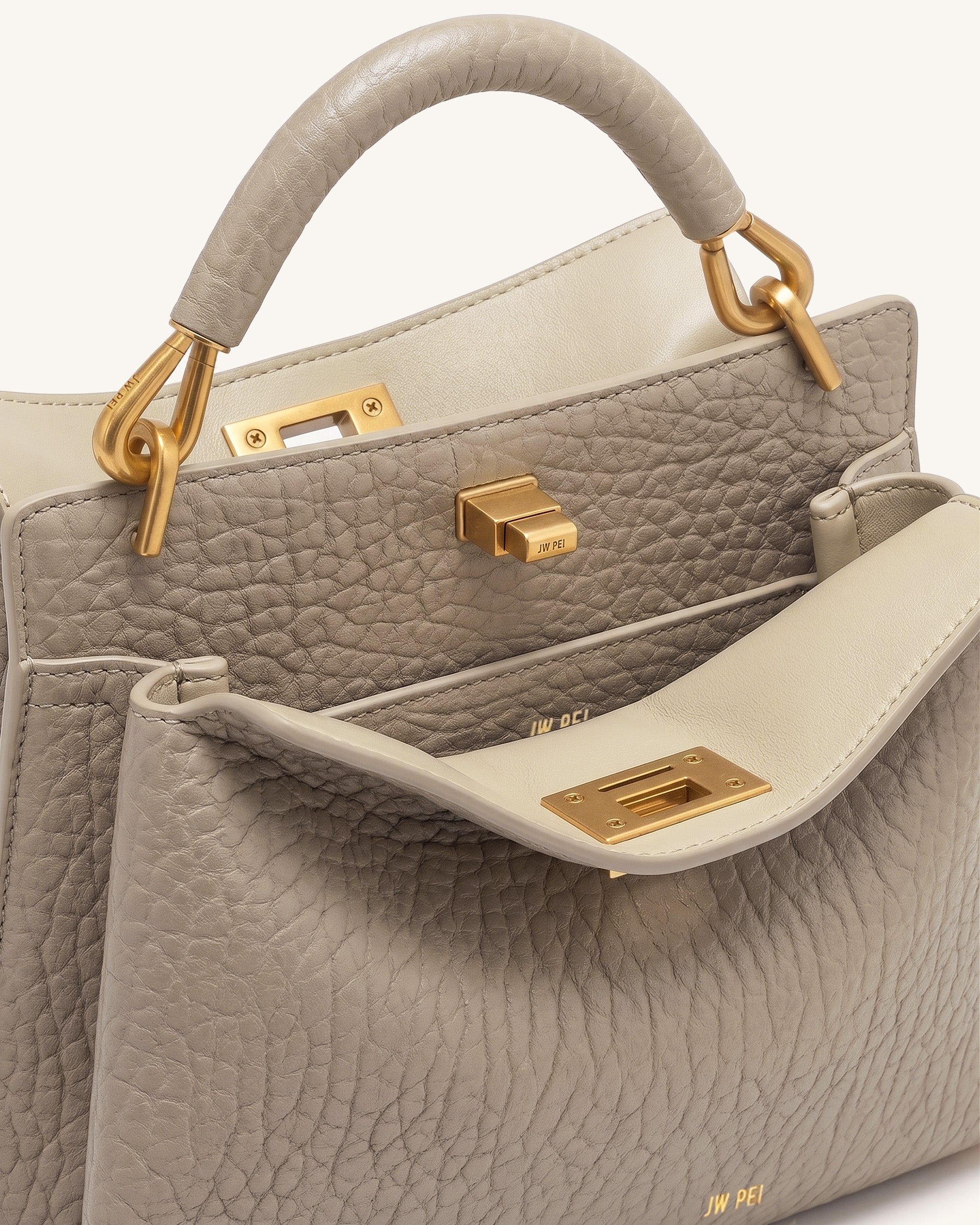 Lucia Elephant-Effect Top Handle Bag - Stone Gray - Image 5