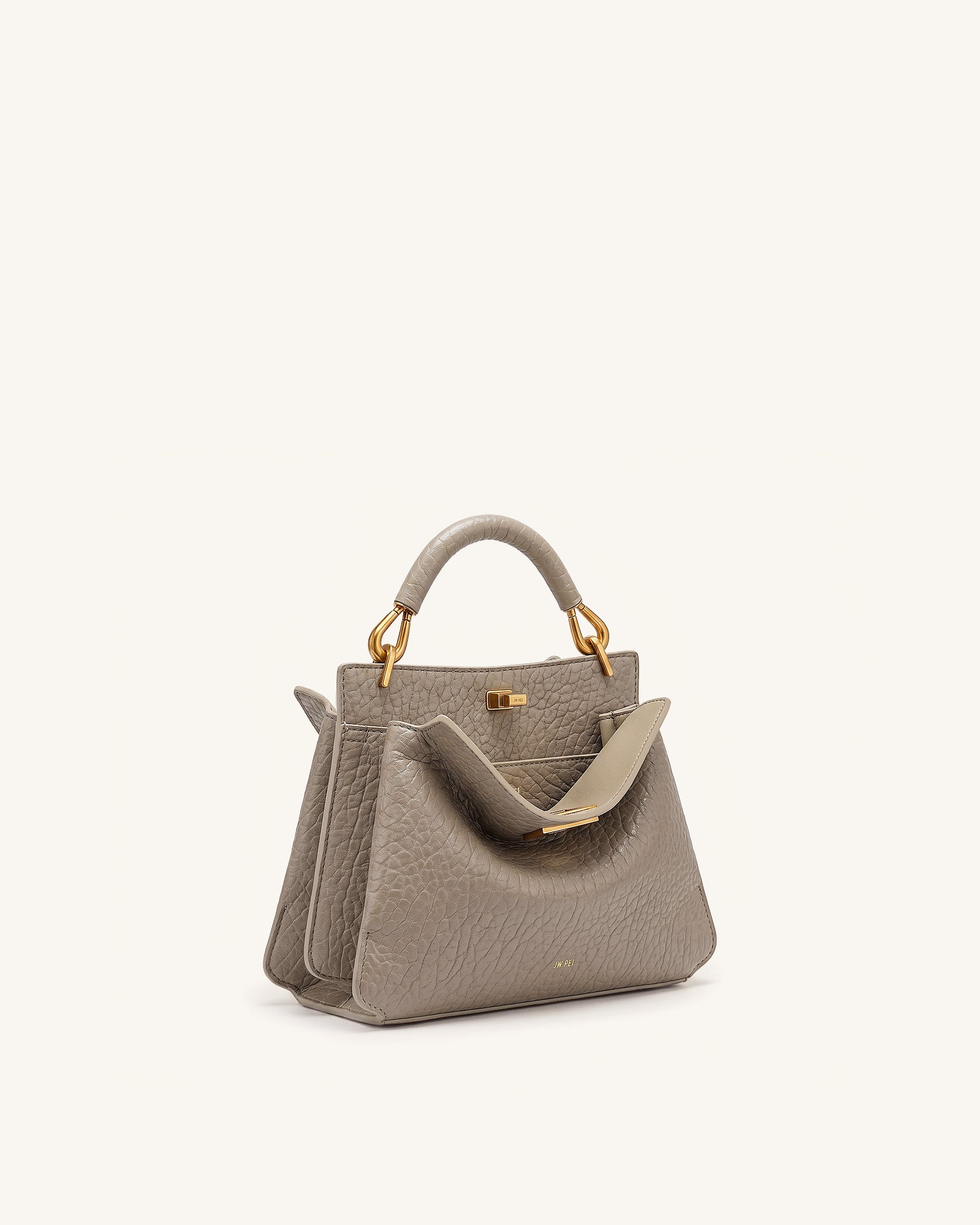 Lucia Elephant-Effect Top Handle Bag - Stone Gray - Image 3