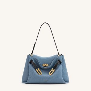 Rhea Double Buckle Shoulder Bag - Light Blue Denim
