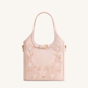 Brooke Mini Belted Embellished Orchid Beaded Top Handle Bag - Pink