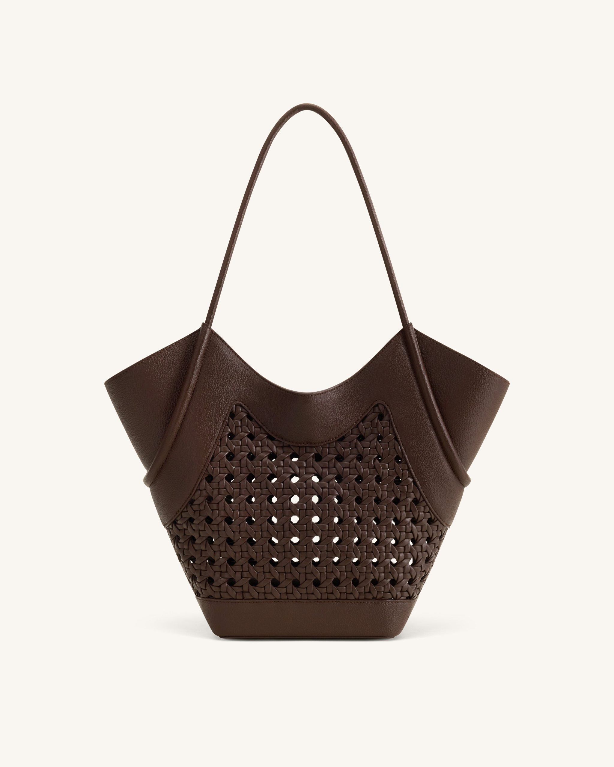 Maribel Woven Panel Tote Bag - Dark Brown - Image 3