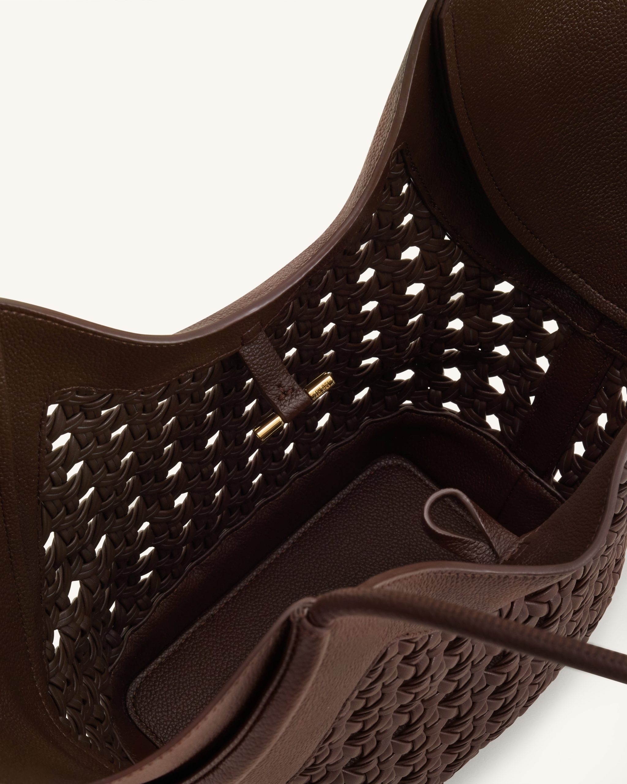 Maribel Woven Panel Tote Bag - Dark Brown - Image 4