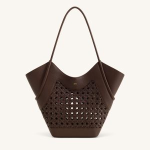 Maribel Woven Panel Tote Bag - Dark Brown