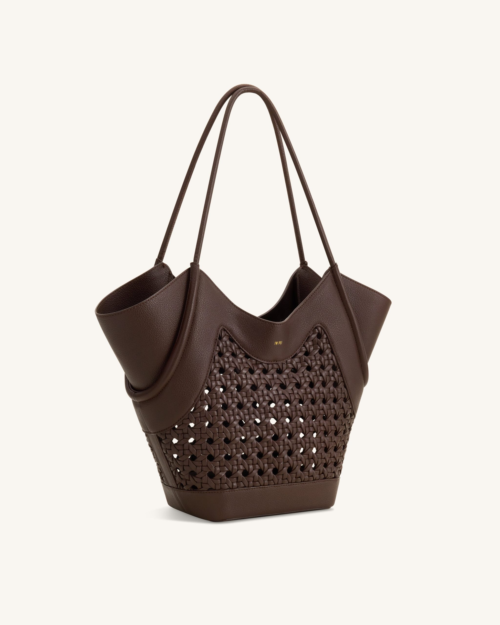 Maribel Woven Panel Tote Bag - Dark Brown - Image 2