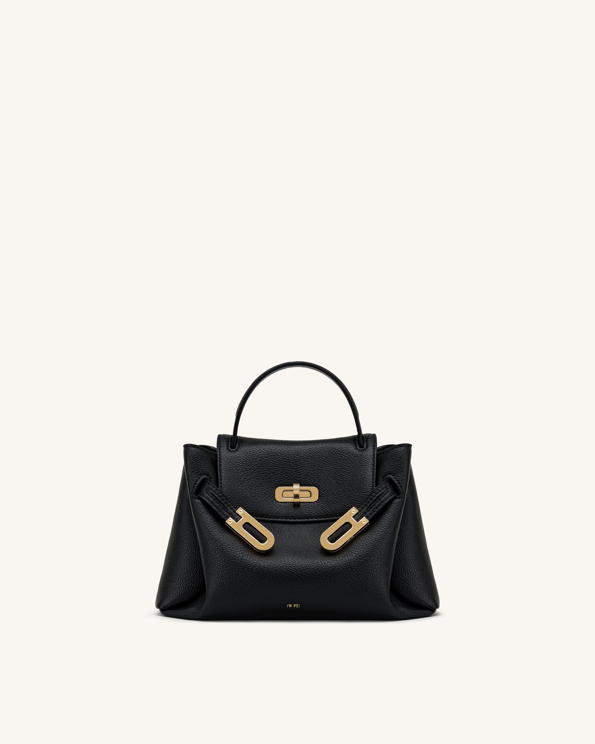 Rhea Small Pebbled Double Buckle Shoulder Bag - Black - Image 2