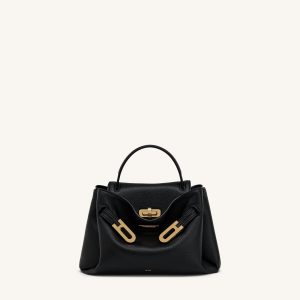 Rhea Small Pebbled Double Buckle Shoulder Bag - Black