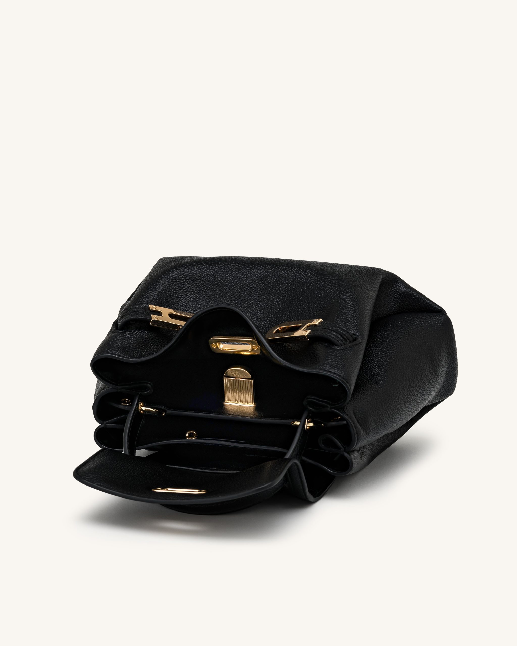 Rhea Small Pebbled Double Buckle Shoulder Bag - Black - Image 5