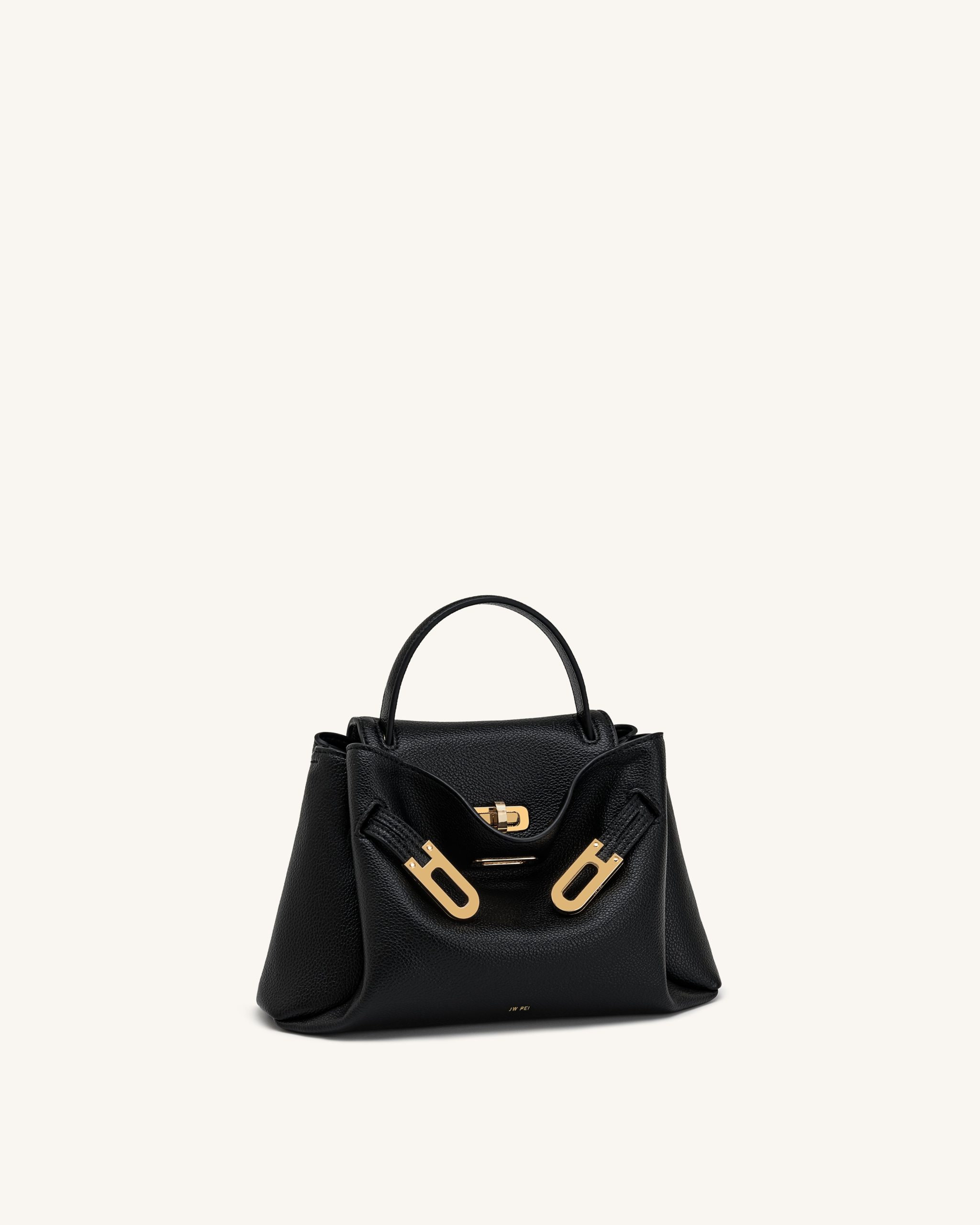 Rhea Small Pebbled Double Buckle Shoulder Bag - Black - Image 3