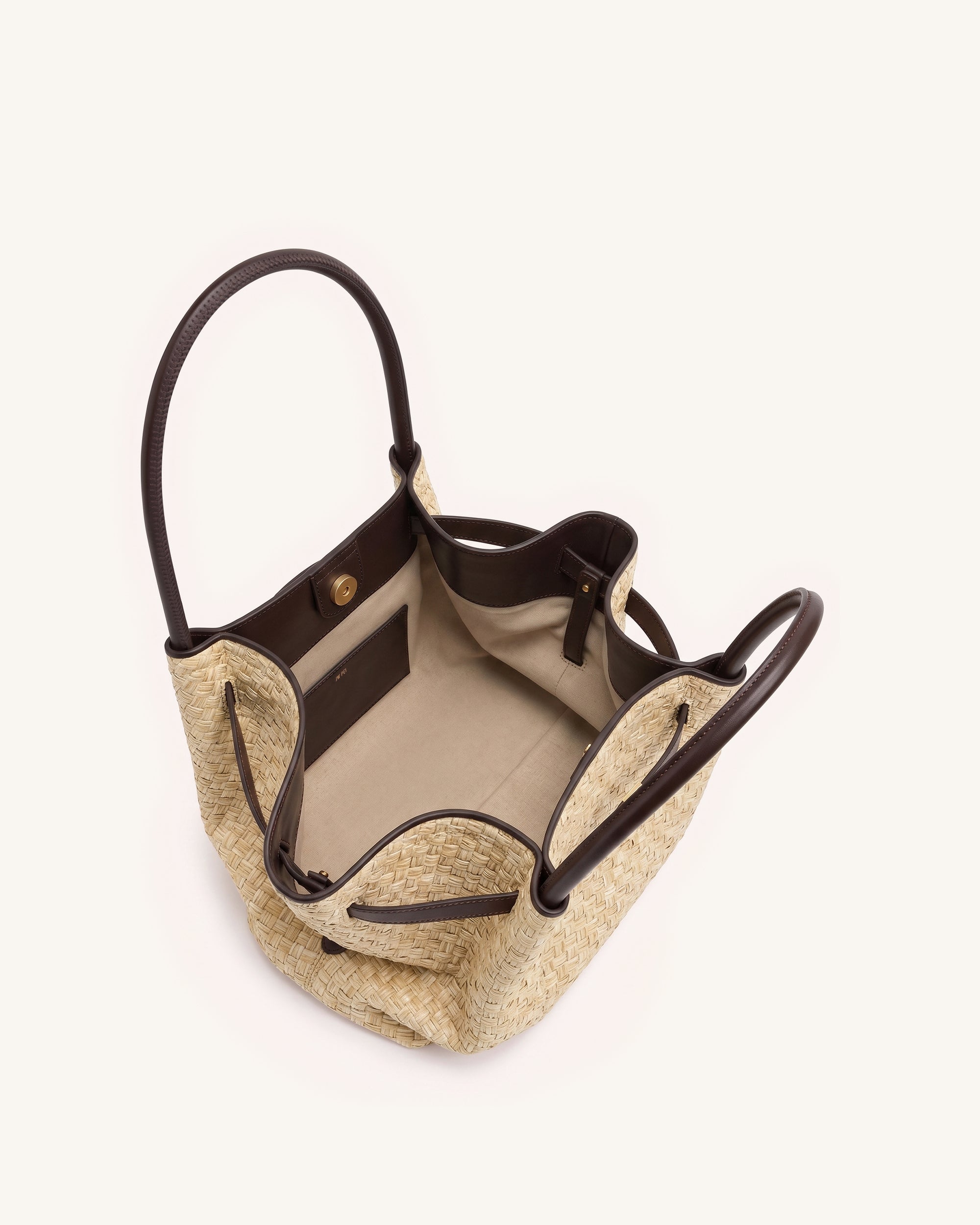 Hana Medium Faux Straw Tote Bag - Brown - Image 4