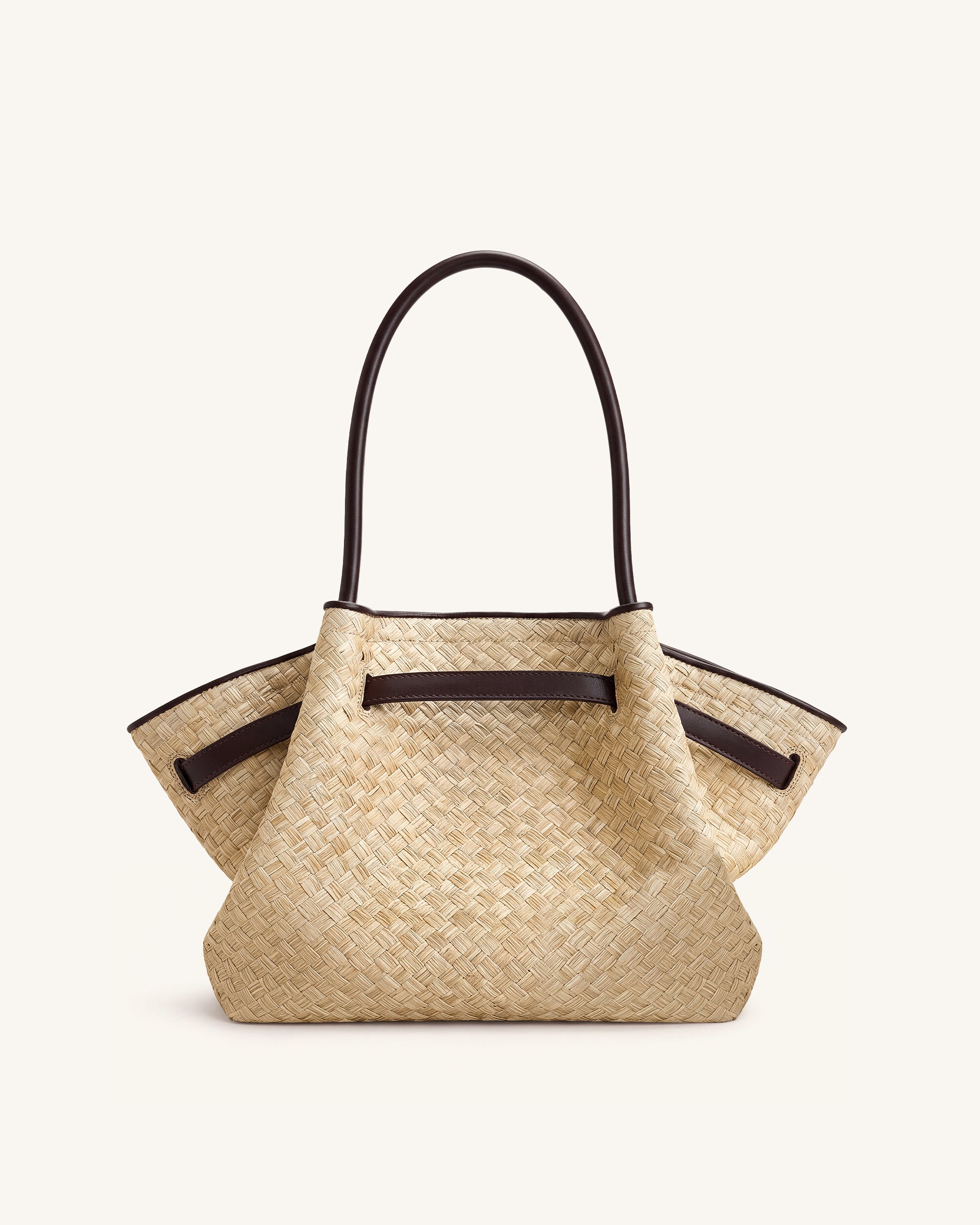 Hana Medium Faux Straw Tote Bag - Brown - Image 3