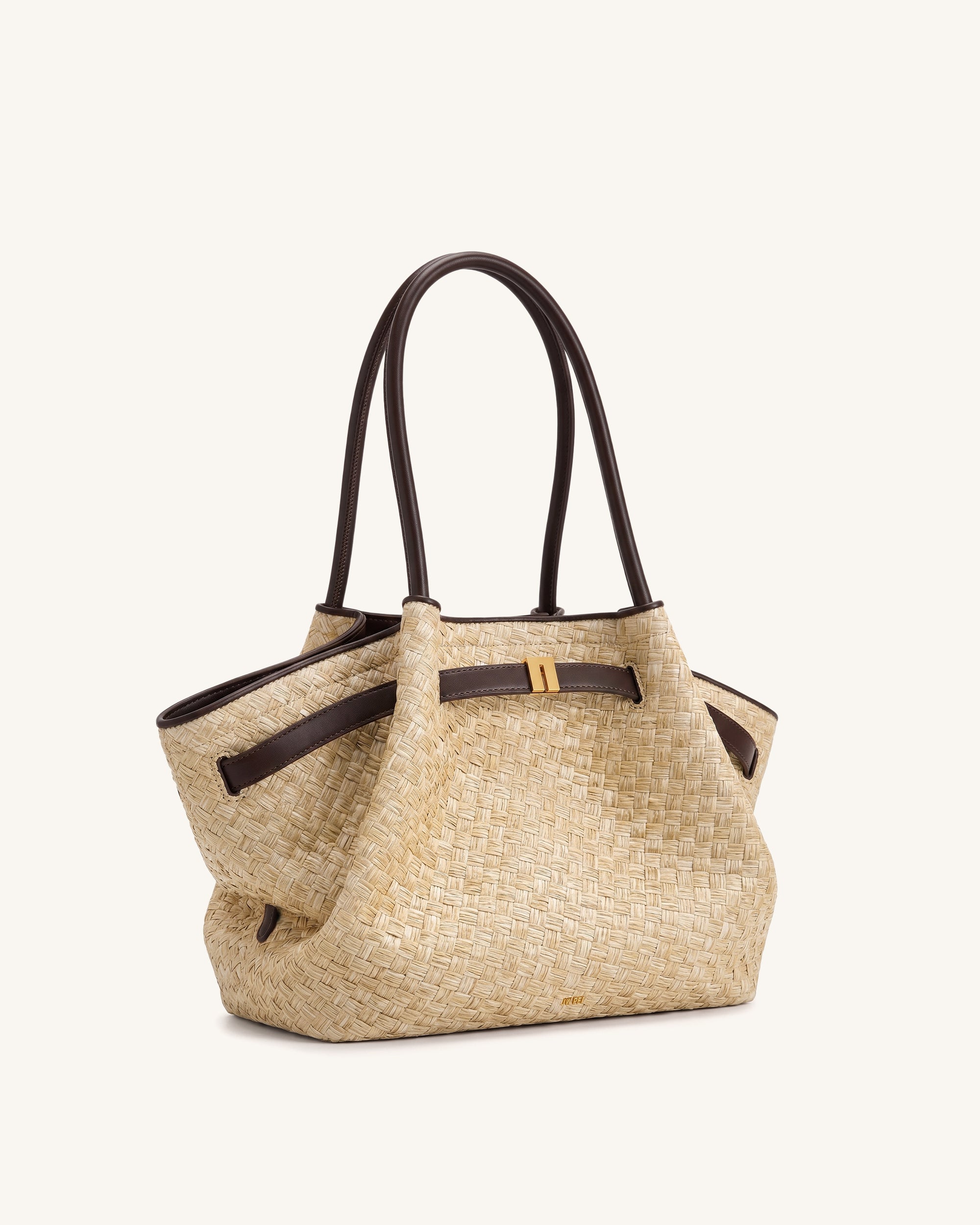 Hana Medium Faux Straw Tote Bag - Brown - Image 2