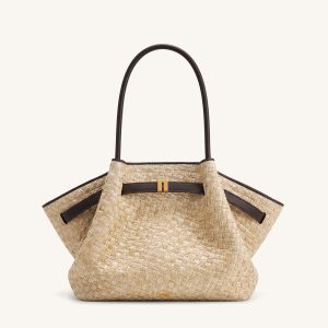 Hana Medium Faux Straw Tote Bag - Brown