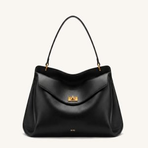 Lucia Turn-Lock Shoulder Bag - Black
