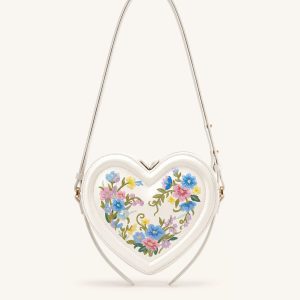 Arlene Embroidered Heart Shape Crossbody Bag - Ivory White