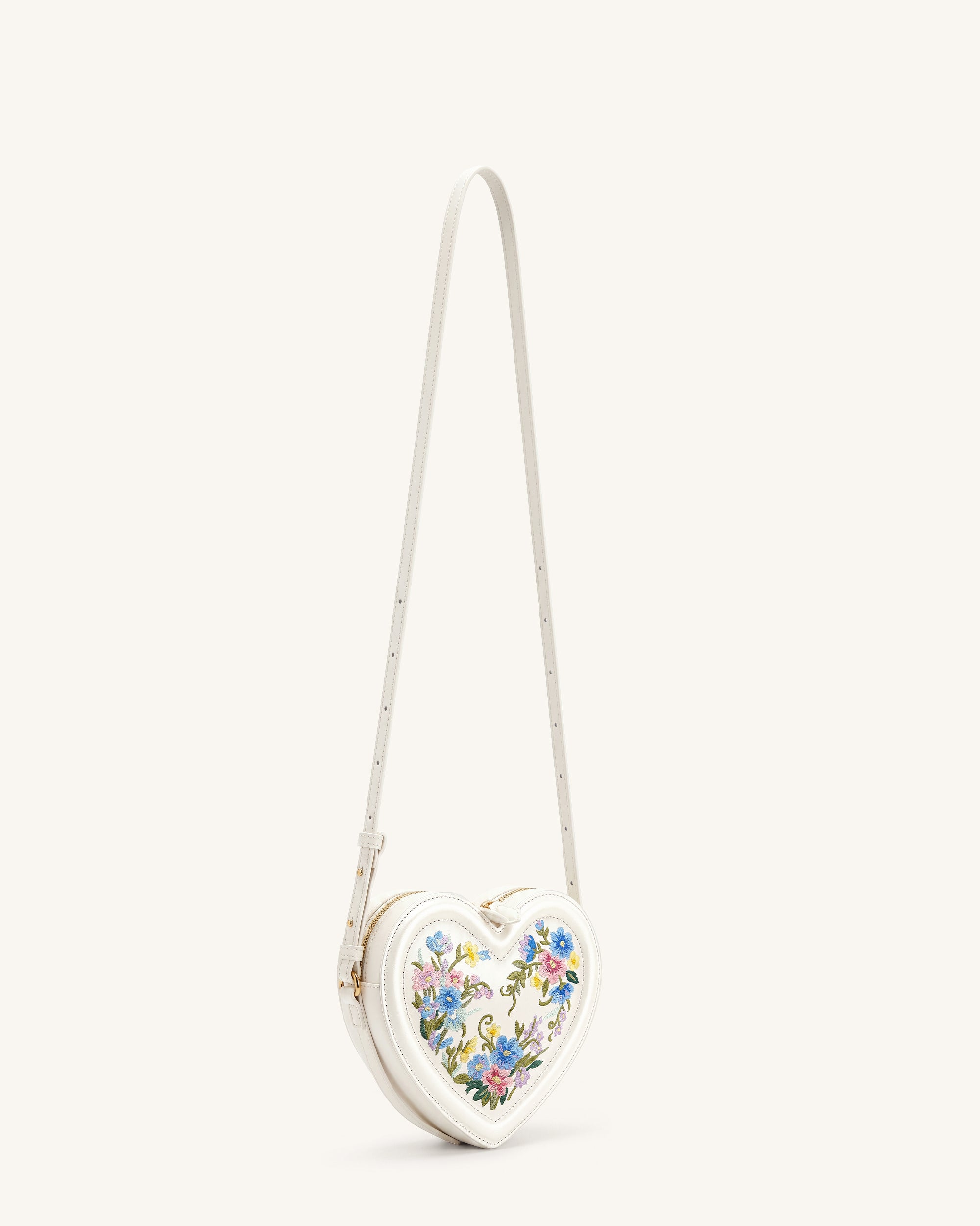 Arlene Embroidered Heart Shape Crossbody Bag - Ivory White - Image 2